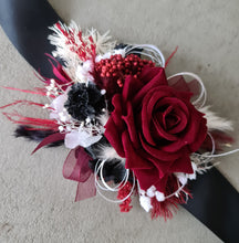 Load image into Gallery viewer, Everlasting flowers burgundy black corsage - school formal / wedding