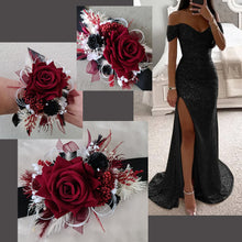 Load image into Gallery viewer, Preserved flowers school formal / wedding corsage black & burgundy