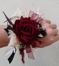 Load image into Gallery viewer, Preserved flowers school formal / wedding corsage black & burgundy
