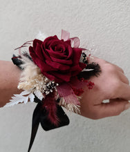 Load image into Gallery viewer, Preserved flowers school formal / wedding corsage black & burgundy