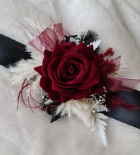 Load image into Gallery viewer, Preserved flowers school formal / wedding corsage black & burgundy