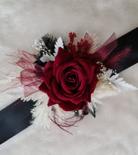 Load image into Gallery viewer, Preserved flowers school formal / wedding corsage black & burgundy