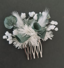 Load image into Gallery viewer, Preserved flowers White & green School prom set – corsage, buttonhole & hair comb