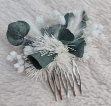 Load image into Gallery viewer, Preserved flowers White & green School prom set – corsage, buttonhole & hair comb
