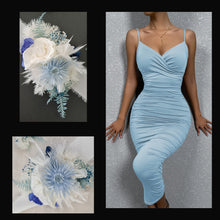 Load image into Gallery viewer, Preserved flowers Blue & white School prom set – corsage & buttonhole