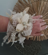 Load image into Gallery viewer, Everlasting flowers neutral & champagne gold corsage w tulip - wedding, school formal