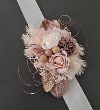 Load image into Gallery viewer, Everlasting flowers blush & rose gold corsage - School formal / Wedding