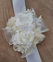 Load image into Gallery viewer, Everlasting flowers white corsage & buttonhole w pearl flowers - School formal / Wedding