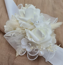 Load image into Gallery viewer, Everlasting flowers white corsage & buttonhole w pearl flowers - School formal / Wedding