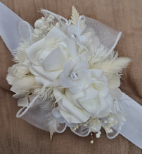 Load image into Gallery viewer, Everlasting flowers white corsage & buttonhole w pearl flowers - School formal / Wedding