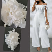 Load image into Gallery viewer, Everlasting flowers white corsage & buttonhole w pearl flowers - School formal / Wedding