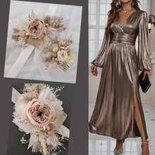 Load image into Gallery viewer, Fully preserved nude corsage & hair comb with peony's - School formal / Wedding
