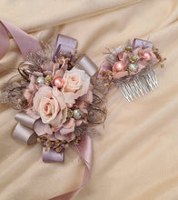 Load image into Gallery viewer, Preserved flowers dusty blush mauve corsage & hair comb - School Formal / Wedding
