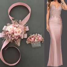 Load image into Gallery viewer, Preserved flowers dusty blush mauve corsage & hair comb - School Formal / Wedding