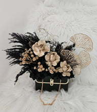 Load image into Gallery viewer, Sophisticated black & gold everlasting flowers in bag