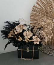 Load image into Gallery viewer, Sophisticated black & gold everlasting flowers in bag