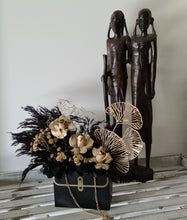 Load image into Gallery viewer, Sophisticated black & gold everlasting flowers in bag