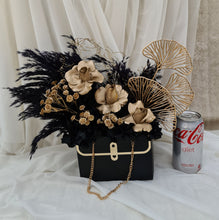 Load image into Gallery viewer, Sophisticated black & gold everlasting flowers in bag