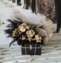 Load image into Gallery viewer, Sophisticated black & gold everlasting flowers in bag