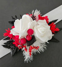 Load image into Gallery viewer, Everlasting flowers white, red, black corsage - School formal / Wedding