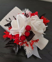 Load image into Gallery viewer, Everlasting flowers white, red, black corsage - School formal / Wedding
