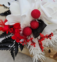 Load image into Gallery viewer, Everlasting flowers white, red, black corsage - School formal / Wedding