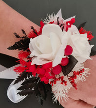 Load image into Gallery viewer, Everlasting flowers white, red, black corsage - School formal / Wedding