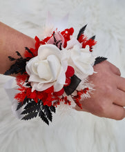 Load image into Gallery viewer, Everlasting flowers white, red, black corsage - School formal / Wedding