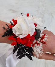Load image into Gallery viewer, Everlasting flowers white, red, black corsage - School formal / Wedding