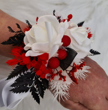 Load image into Gallery viewer, Everlasting flowers white, red, black corsage - School formal / Wedding