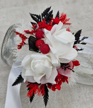 Load image into Gallery viewer, Everlasting flowers white, red, black corsage - School formal / Wedding