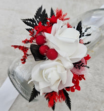Load image into Gallery viewer, Everlasting flowers white, red, black corsage - School formal / Wedding