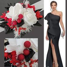 Load image into Gallery viewer, Everlasting flowers white, red, black corsage - School formal / Wedding