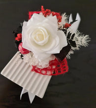 Load image into Gallery viewer, Everlasting flowers red, white, black corsage - School formal / Wedding