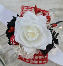 Load image into Gallery viewer, Everlasting flowers red, white, black corsage - School formal / Wedding