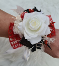 Load image into Gallery viewer, Everlasting flowers red, white, black corsage - School formal / Wedding
