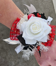 Load image into Gallery viewer, Everlasting flowers red, white, black corsage - School formal / Wedding