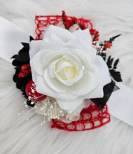 Load image into Gallery viewer, Everlasting flowers red, white, black corsage - School formal / Wedding