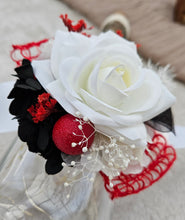 Load image into Gallery viewer, Everlasting flowers red, white, black corsage - School formal / Wedding
