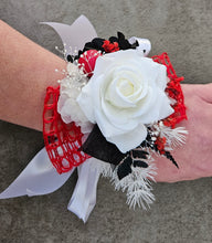 Load image into Gallery viewer, Everlasting flowers red, white, black corsage - School formal / Wedding