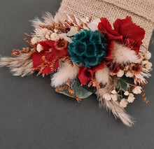 Load image into Gallery viewer, Preserved rustic style orange & green pocket flowers w hessian
