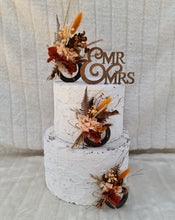 Load image into Gallery viewer, Preserved flowers - triple cake toppers / rings - rustic orange incl Mr & Mrs sign