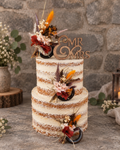 Load image into Gallery viewer, Preserved flowers - triple cake toppers / rings - rustic orange incl Mr & Mrs sign