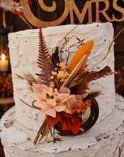 Load image into Gallery viewer, Preserved flowers - triple cake toppers / rings - rustic orange incl Mr & Mrs sign