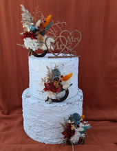 Load image into Gallery viewer, Preserved flowers - triple cake toppers / rings - rustic orange & green incl Mr & Mrs sign
