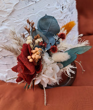 Load image into Gallery viewer, Preserved flowers - triple cake toppers / rings - rustic orange & green incl Mr & Mrs sign