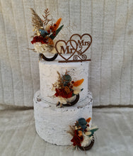 Load image into Gallery viewer, Preserved flowers - triple cake toppers / rings - rustic orange & green incl Mr & Mrs sign