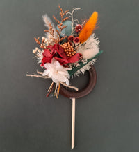 Load image into Gallery viewer, Preserved flowers - triple cake toppers / rings - rustic orange & green incl Mr & Mrs sign