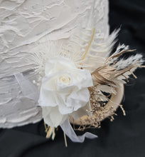 Load image into Gallery viewer, Preserved flowers - triple cake toppers / rings - White & gold w roses incl Mr & Mrs sign