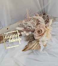 Load image into Gallery viewer, Happy Birthday Preserved flowers cake topper in neutral & creamy colours